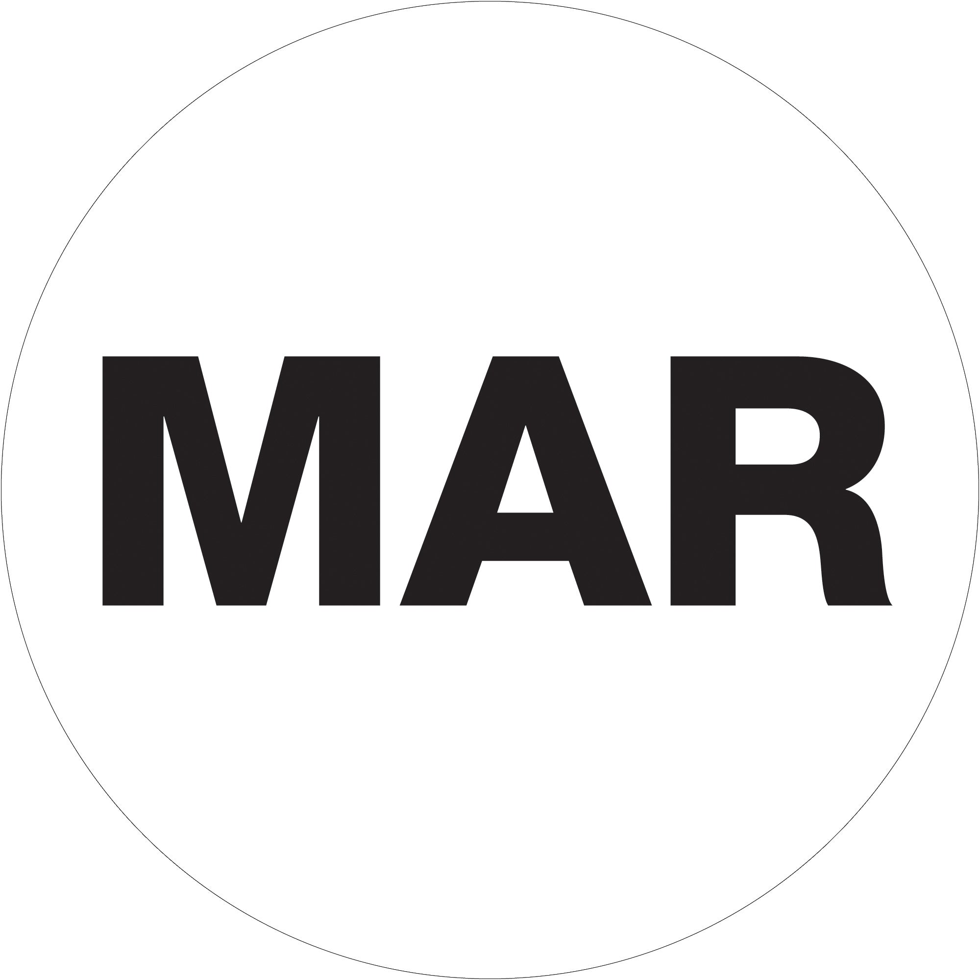 2" Circle - "MAR" (White) Months of the Year Labels (DL6737) Roll Of 500