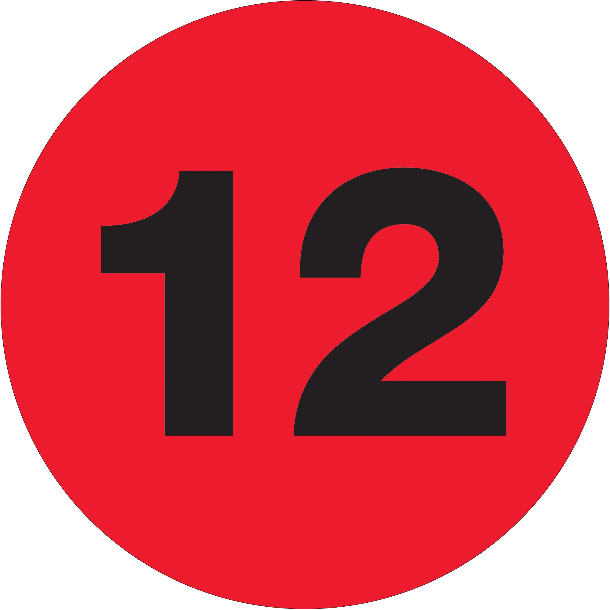 3" Circle - "12" (Fluorescent Red) Number Labels (DL1353) Roll Of 500