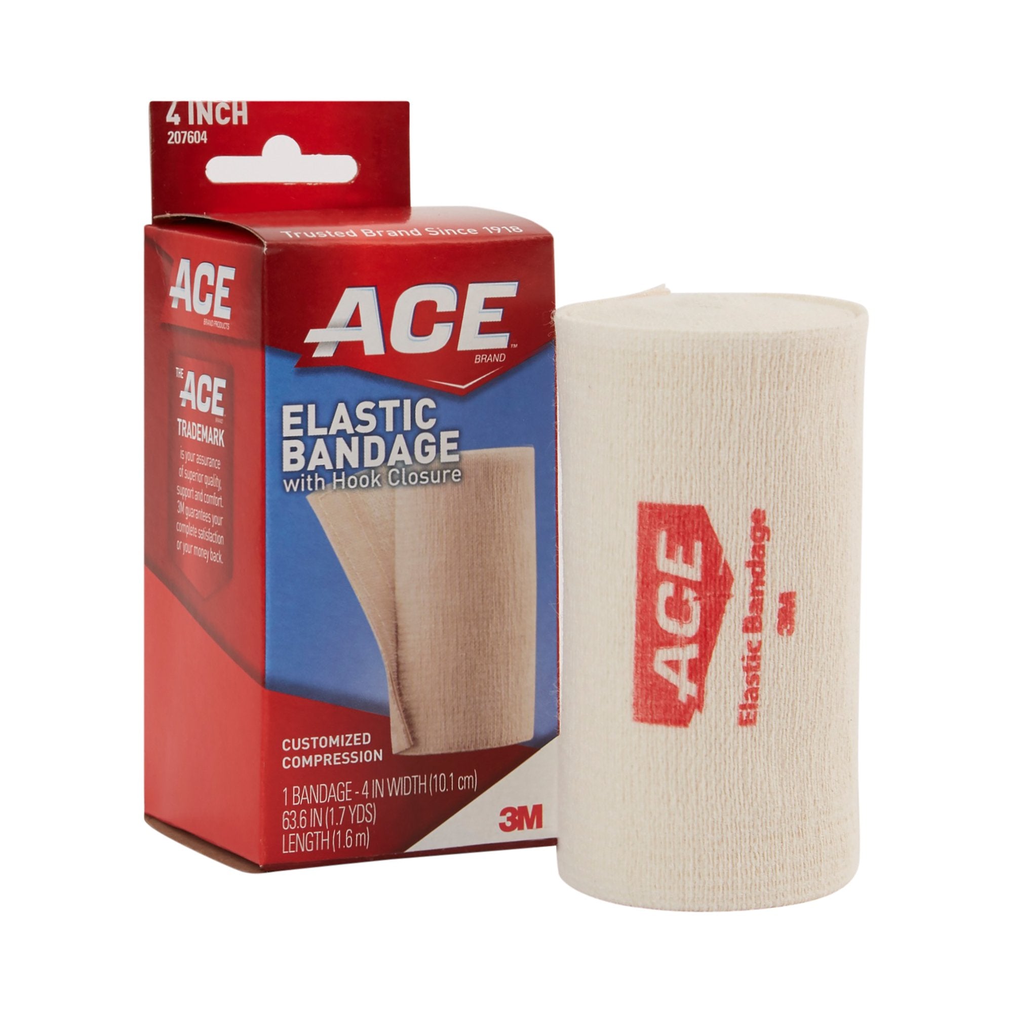 3M ACE Elastic Bandage 4 Inch X 5.3 Foot Single Hook and Loop Closure Tan NonSterile Standard Compression (500545_CS) 72/CS