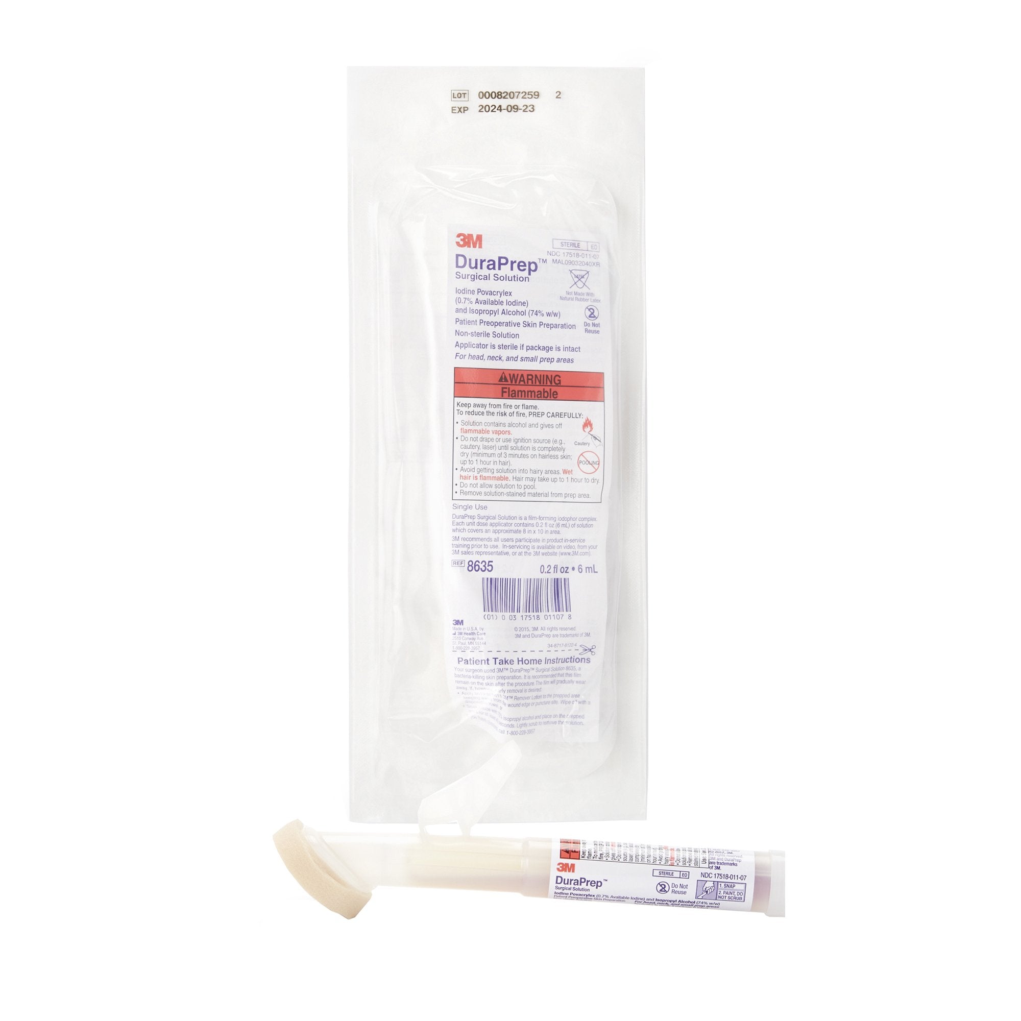3M DuraPrep Skin Prep Solution 6 mL Foam Applicator 0.7% / 74% Strength Iodine Povacrylex / Isopropyl Alcohol NonSterile (202719_EA) 1/EA