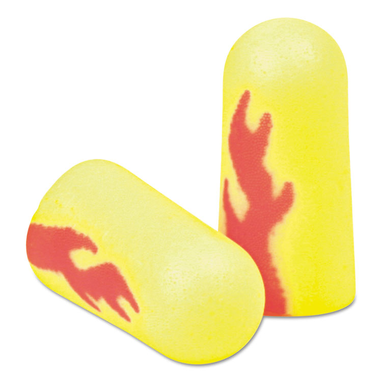 3M E-A-Rsoft Blasts Earplugs, Cordless, Foam, Yellow Neon/Red Flame, 200 Pairs/Box (MMM3121252) Box of 200