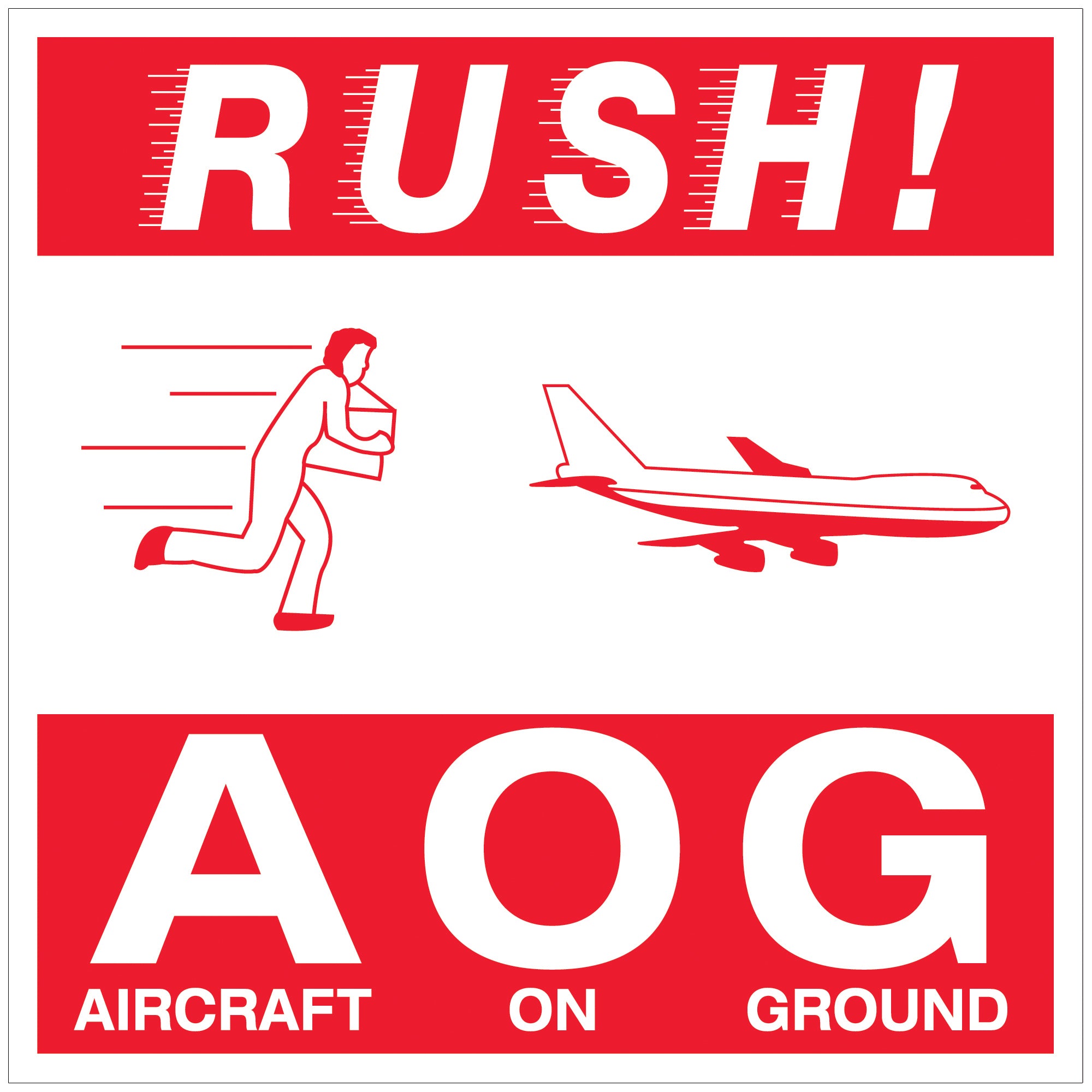 4 x 4" - "Rush AOG - Aircraft On Ground" Labels (DL1376) Roll Of 500