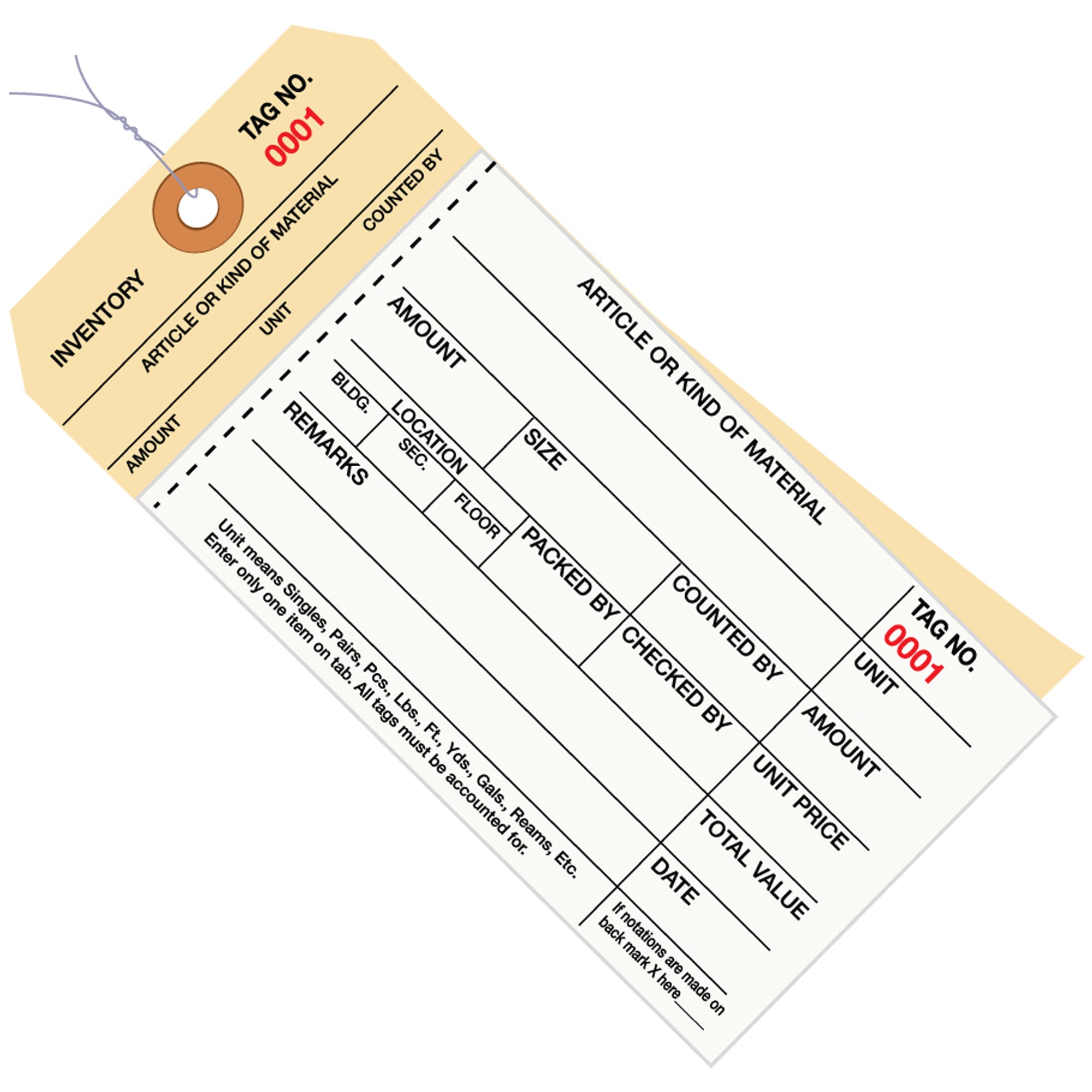 6 1/4 x 3 1/8" - (0000-0499) Inventory Tags  2 Part Carbonless Stub Style #8 - Pre-Wired (G19013) Case Of 500