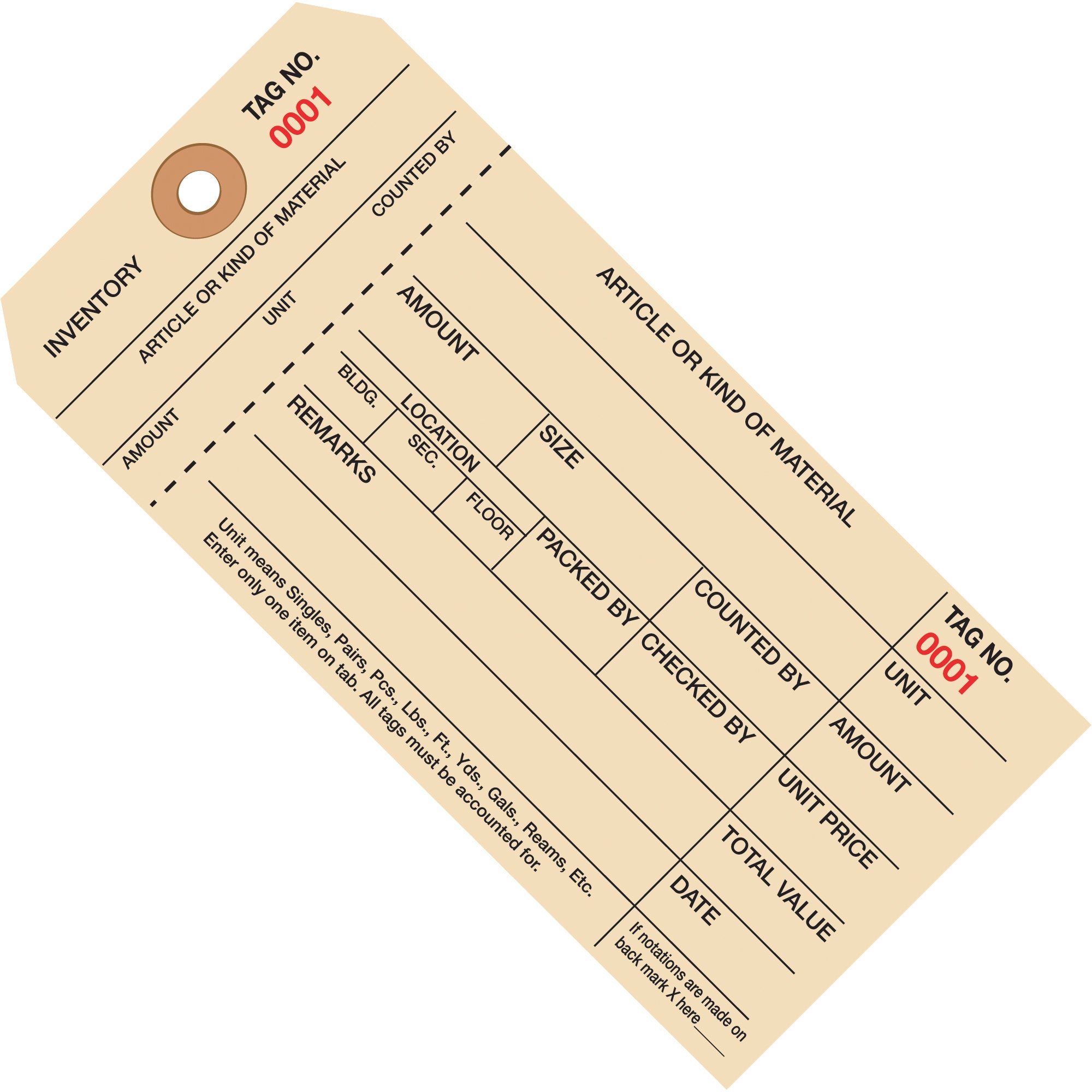 6 1/4 x 3 1/8" - (2000-2999) Inventory Tags 1 Part Stub Style #8 (G18031) Case Of 1000