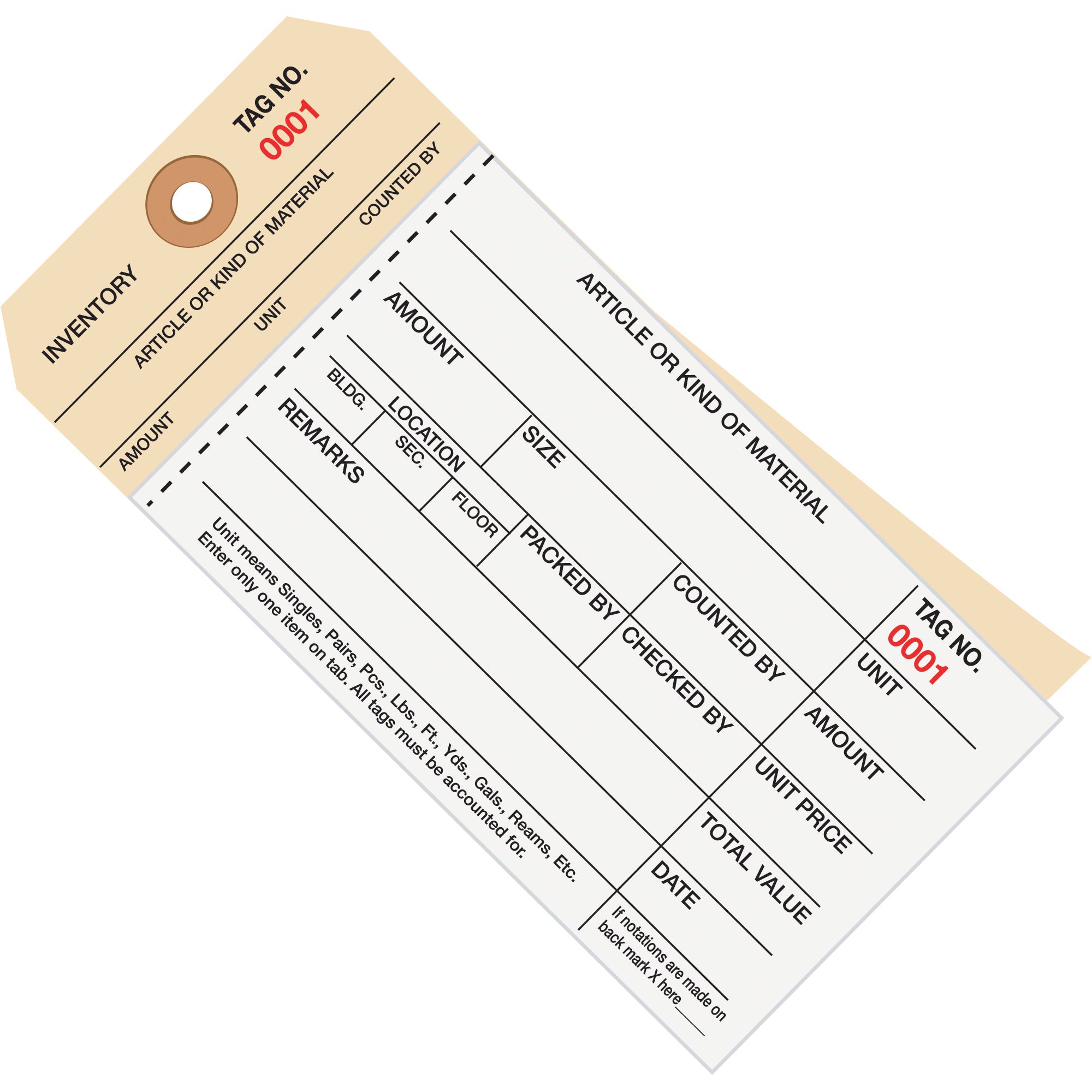 6 1/4 x 3 1/8" - (3000-3499) Inventory Tags  2 Part Carbonless Stub Style #8 (G19071) Case Of 500