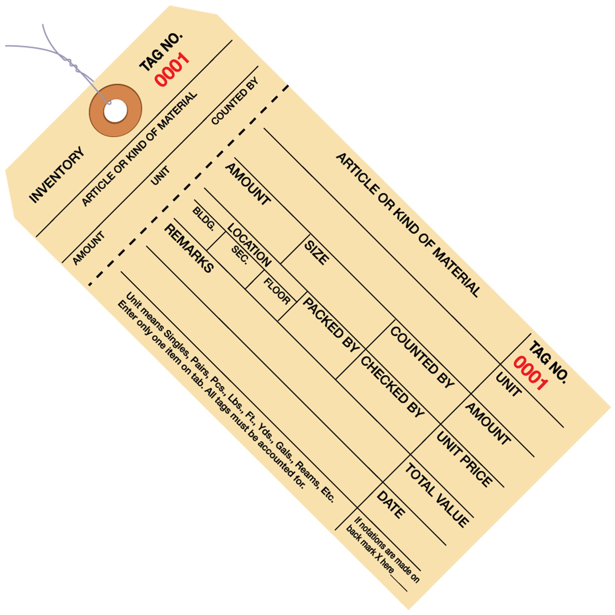 6 1/4 x 3 1/8" - (6000-6999) Inventory Tags 1 Part Stub Style #8 - Pre-Wired (G18073) Case Of 1000