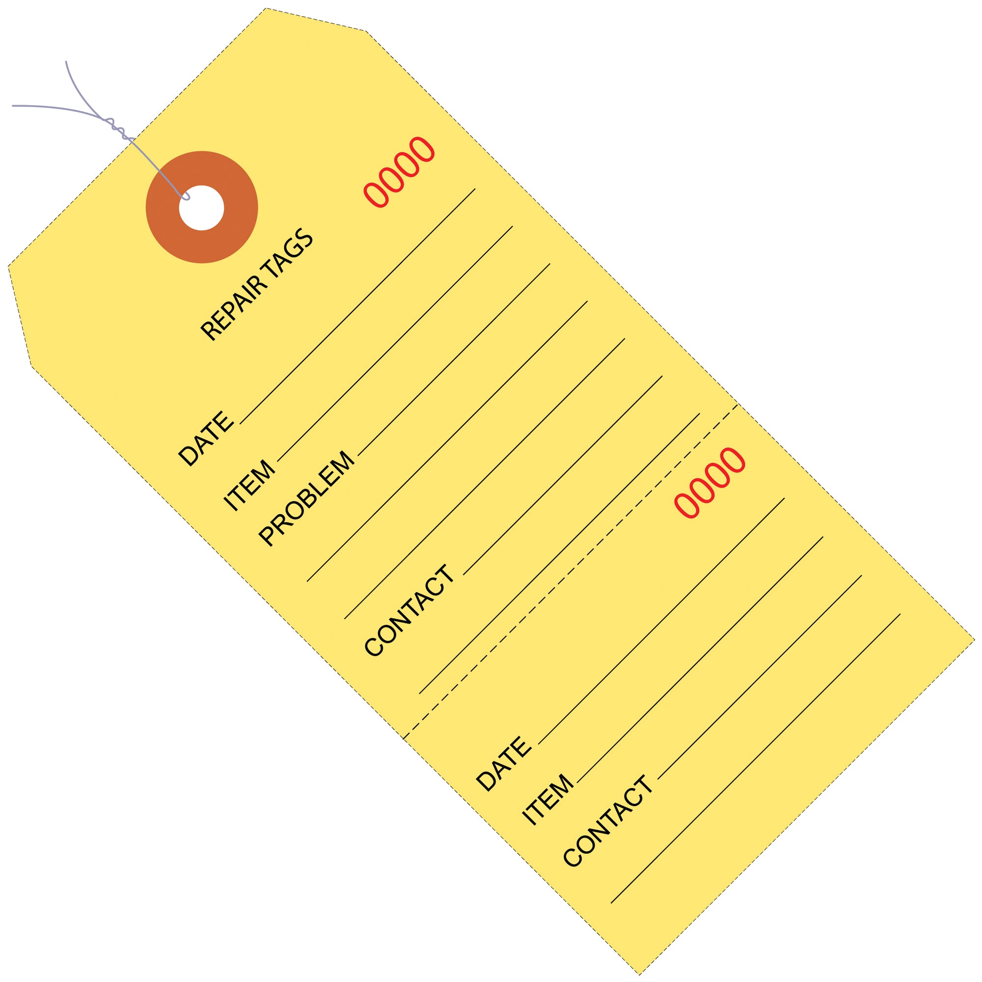 6 1/4 x 3 1/8" Yellow Repair Tags Consecutively Numbered - Pre-Wired (G26202W) Case Of 1000