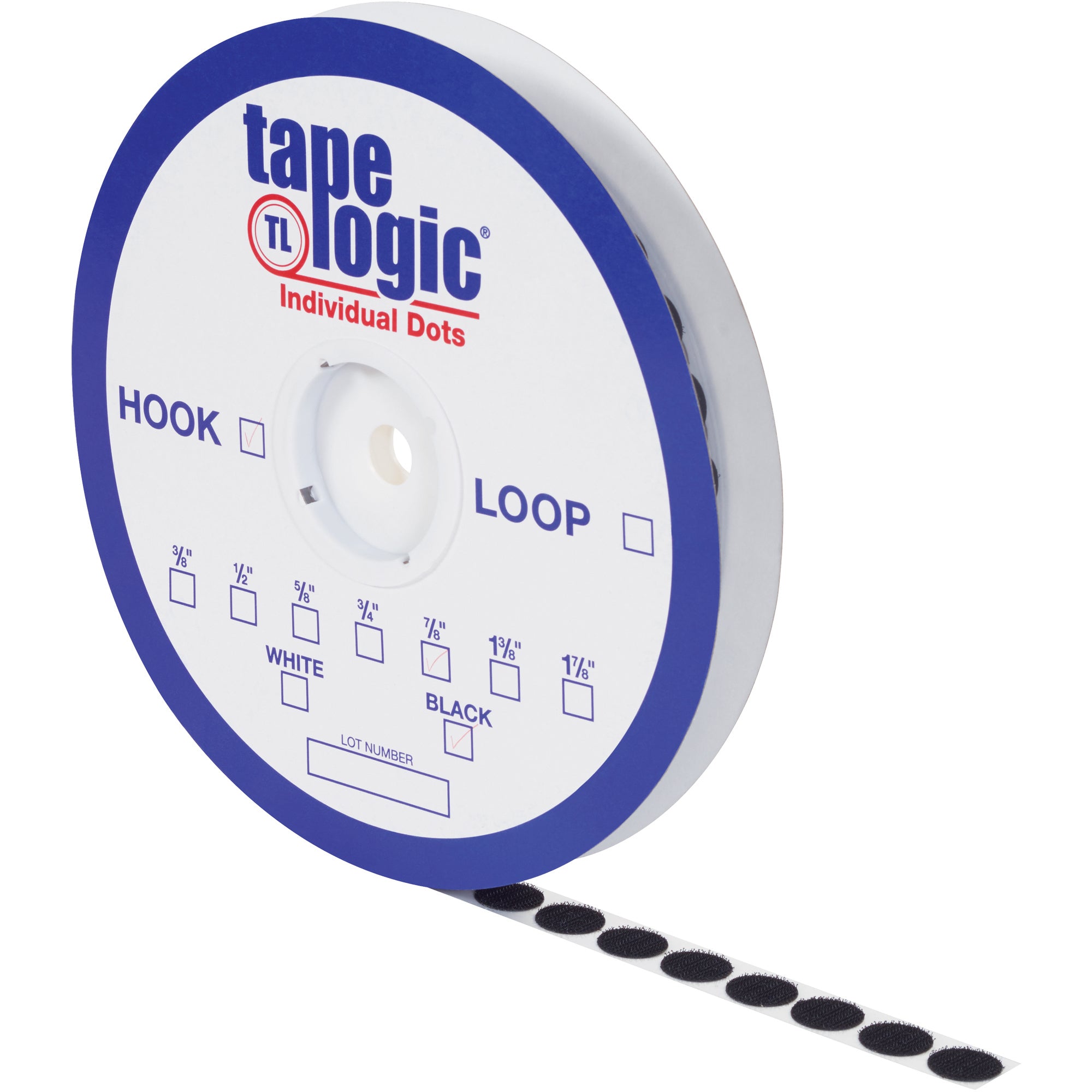 7/8" Black Loop Tape Logic Individual Tape Dots (HLT157) Case Of 900