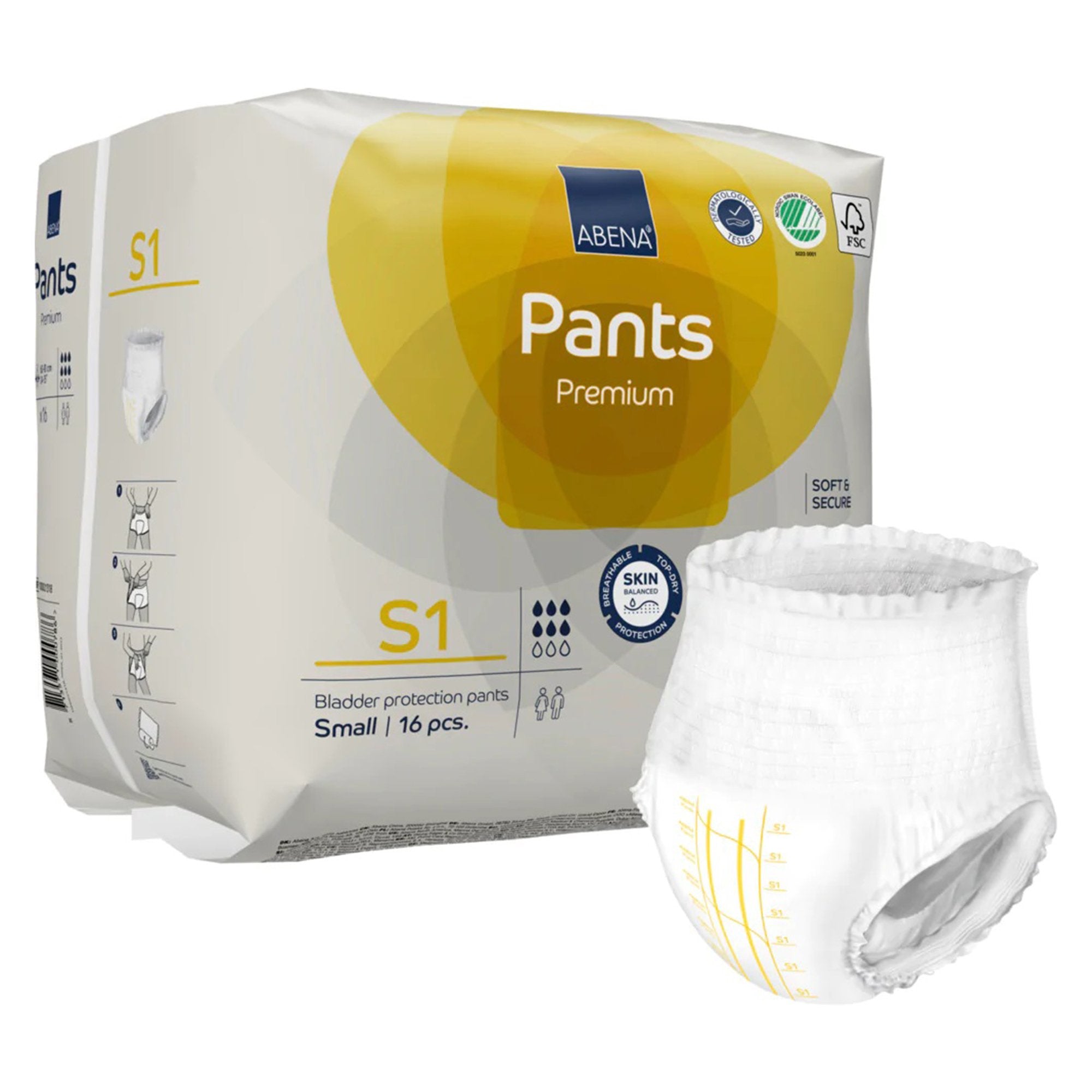 Abena Premium Pants S2 Unisex Adult Absorbent Underwear Pull On with Tear Away Seams Small Disposable Heavy Absorbency (1218227_PK) 16/PK