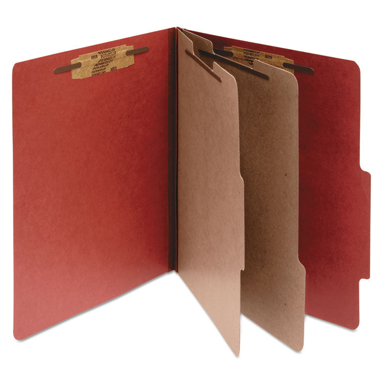 ACCO Pressboard Classification Folders, 3" Expansion, 2 Dividers, 6 Fasteners, Legal Size, Earth Red Exterior, 10/Box (ACC16036) Each