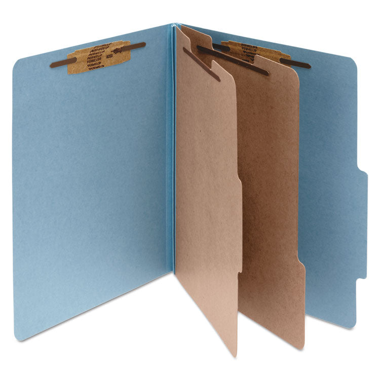 ACCO Pressboard Classification Folders, 3" Expansion, 2 Dividers, 6 Fasteners, Letter Size, Sky Blue Exterior, 10/Box (ACC15026) Each