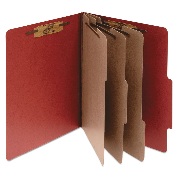 ACCO Pressboard Classification Folders, 4" Expansion, 3 Dividers, 8 Fasteners, Legal Size, Earth Red Exterior, 10/Box (ACC16038) Each