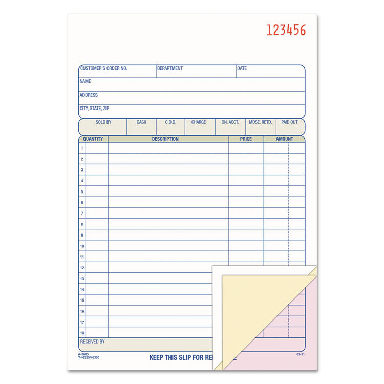 Adams 2-Part Sales Book, 7 15/16 x 5 9/16, Carbonless, 50 Sets/Book (ABFDC5805) Each