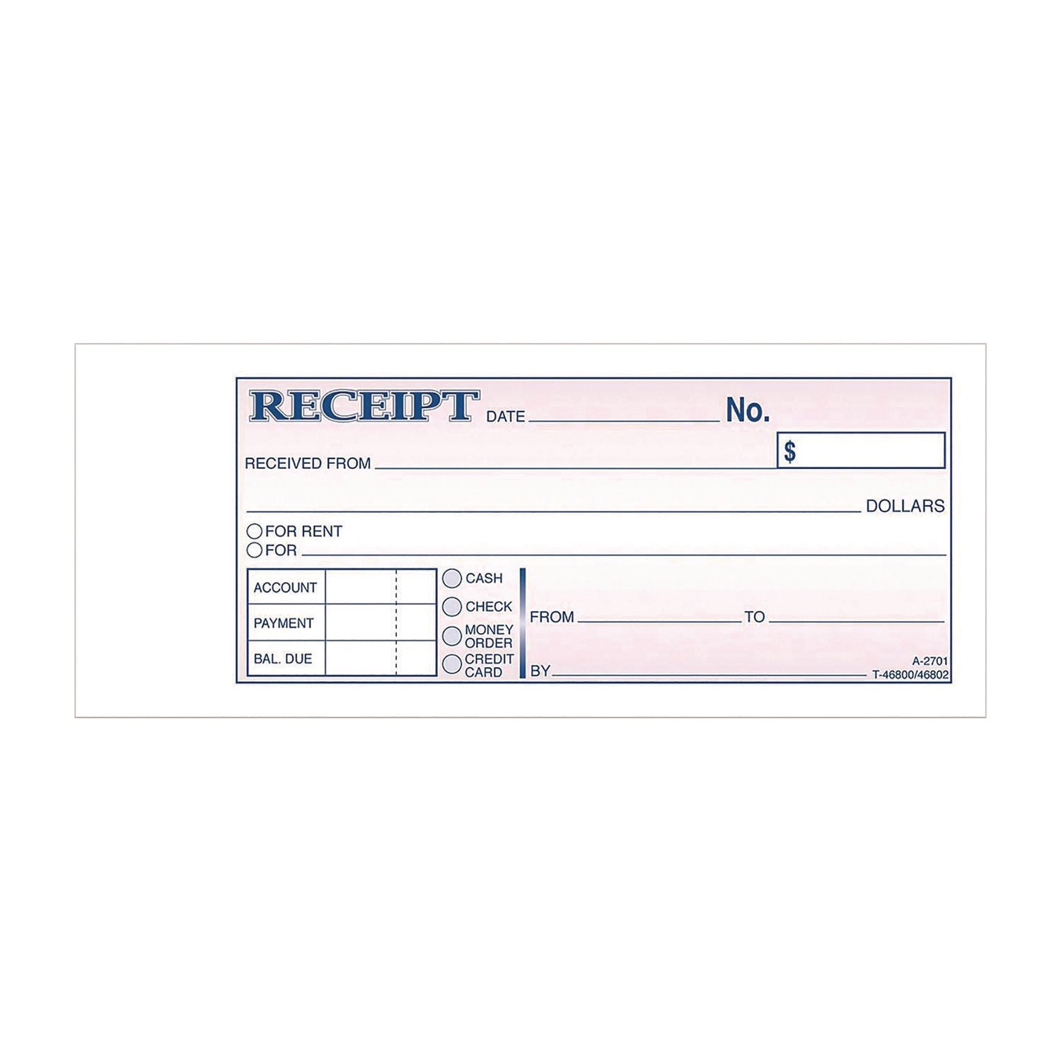 Adams Money/Rent Receipt Book, Two-Part Carbonless, 6.69 x 2.75, 50 Receipts/Book, 5 Books/Pack (ABFDC2701) Each