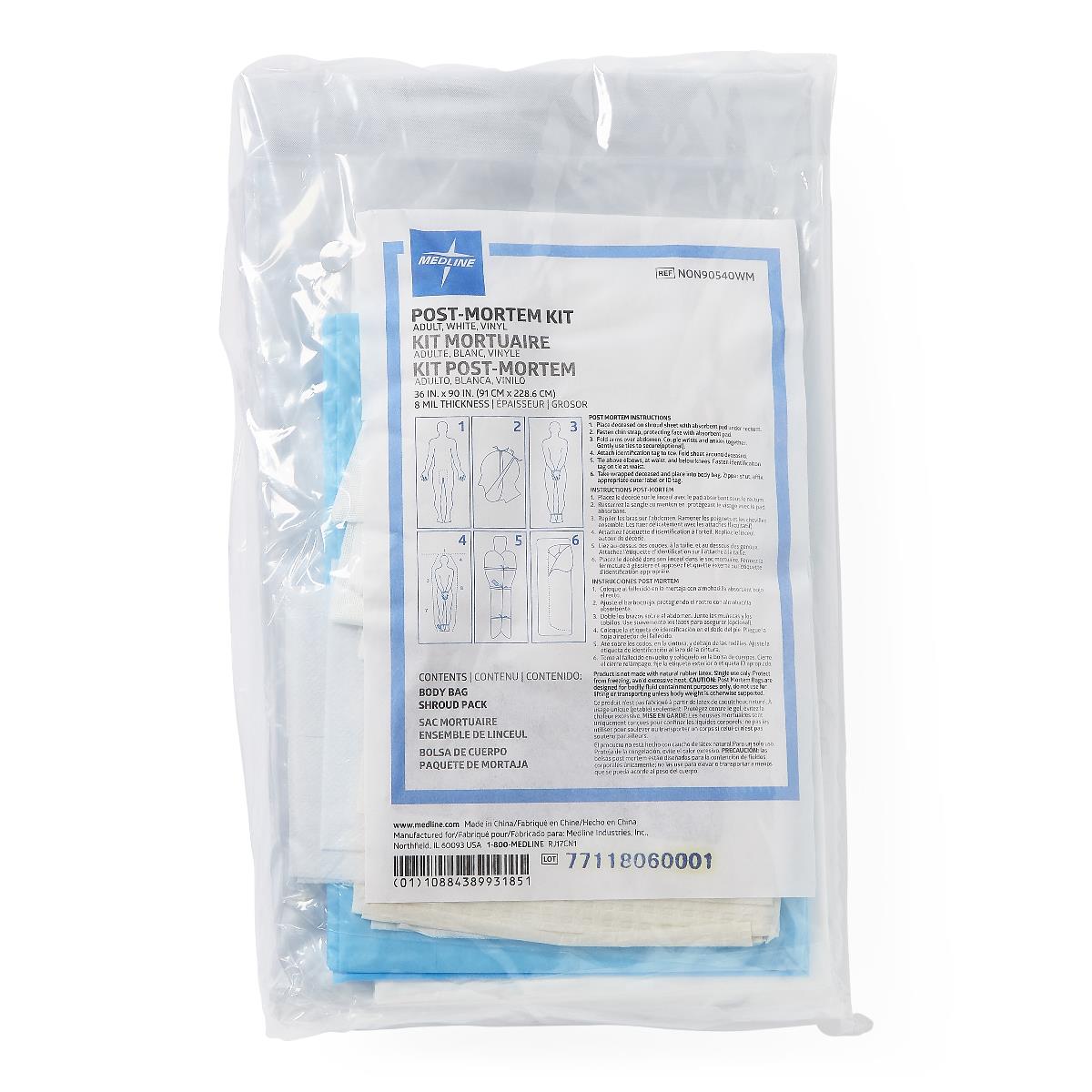 Adult Post-Mortem Kit with Metal Zipper, 200 lb. Limit, 36" x 90", 1 EA (NON90540WMH) Each