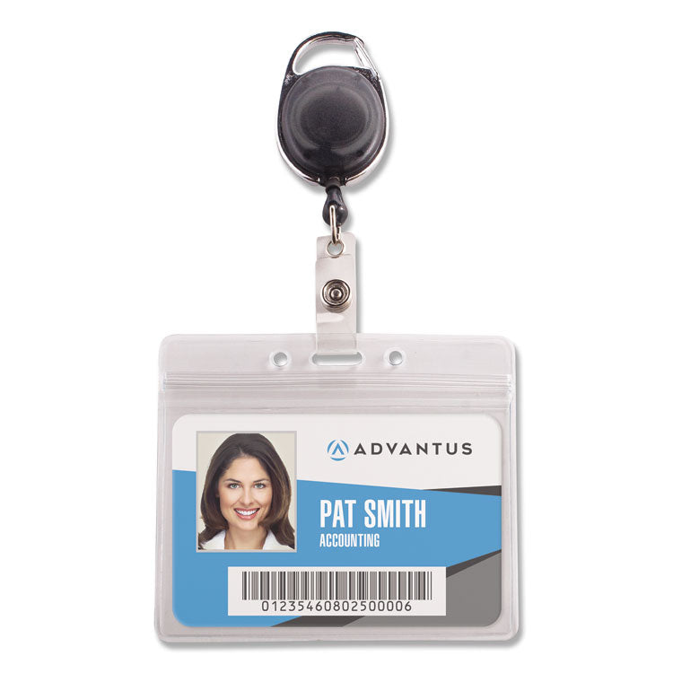 Advantus Resealable ID Badge Holders with 30" Cord Reel, Horizontal, Frosted 4.13" x 3.75" Holder, 3.75" x 2.63" Insert, 10/Pack (AVT91130) Pack of 10