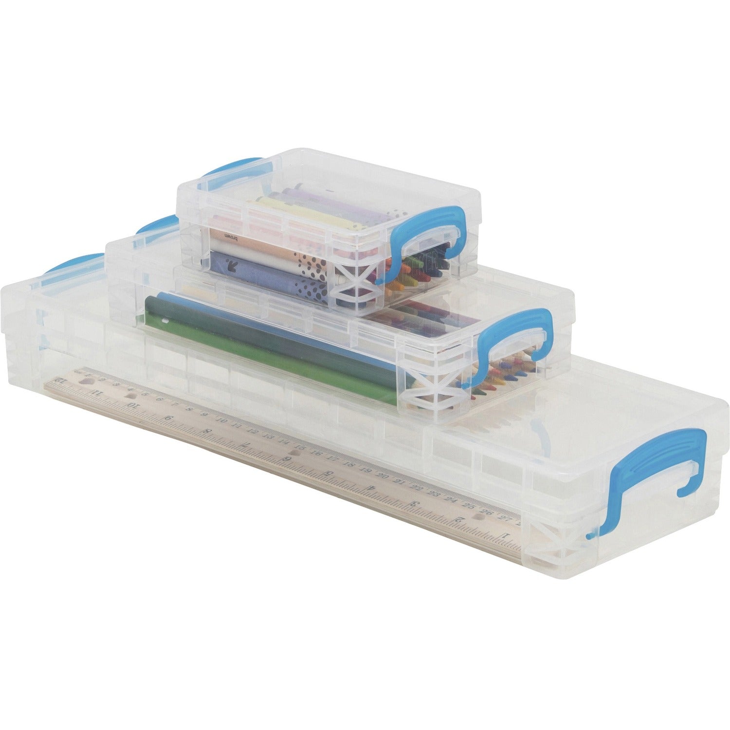 Advantus Storage Box Set, 3 Boxes, 4-1/2"Wx14-1/4"Lx2-1/10"H, Clear (AVT38714) Each