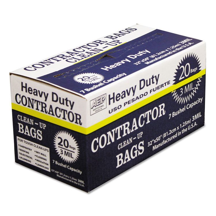 AEP Industries Inc. Heavy-Duty Contractor Clean-Up Bags, 60 gal, 3 mil, 32" x 50", Black, 20/Carton (WBI186470) Case of 20