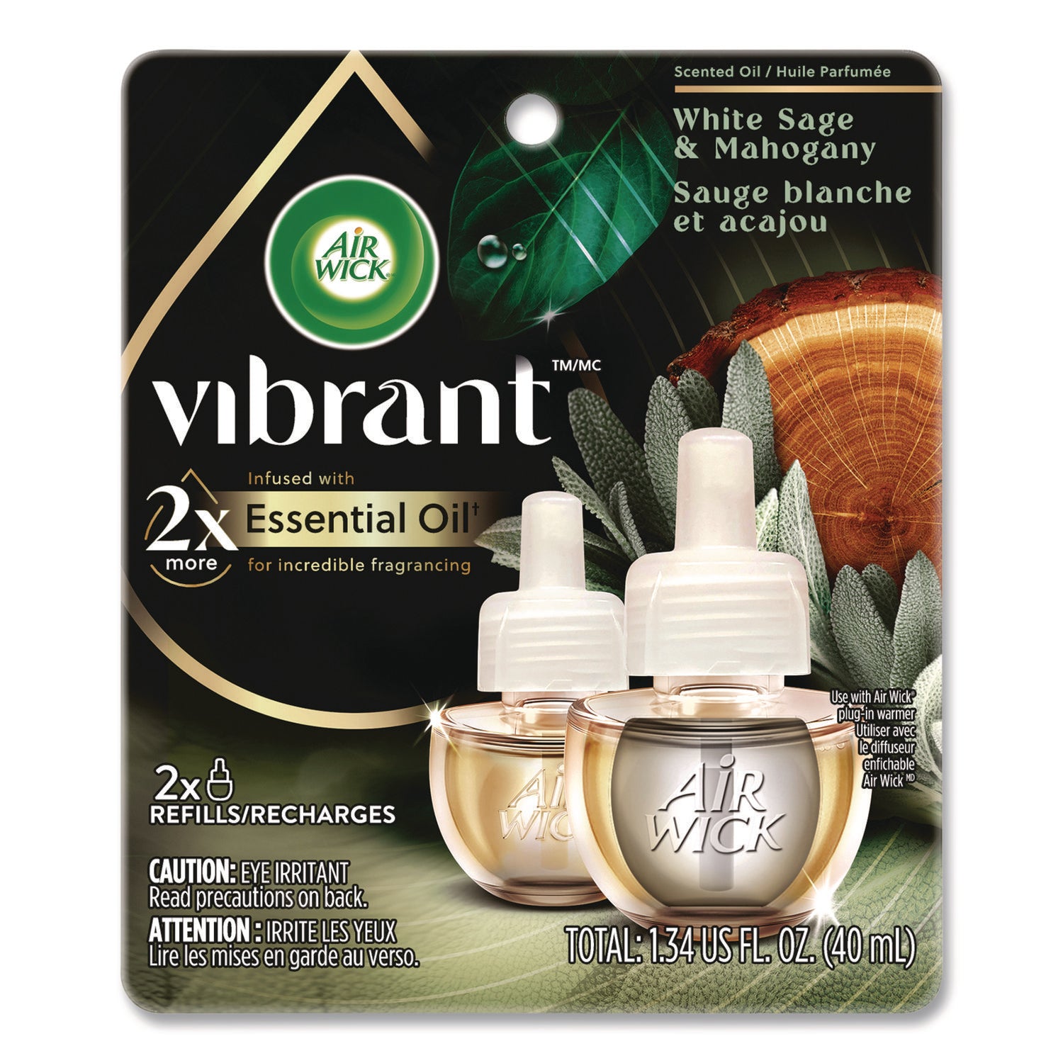 Air Wick Scented Oil Refill, White Sage and Mahogany, 0.67 oz, 2/Pack (RAC6233803137) Pack of 2