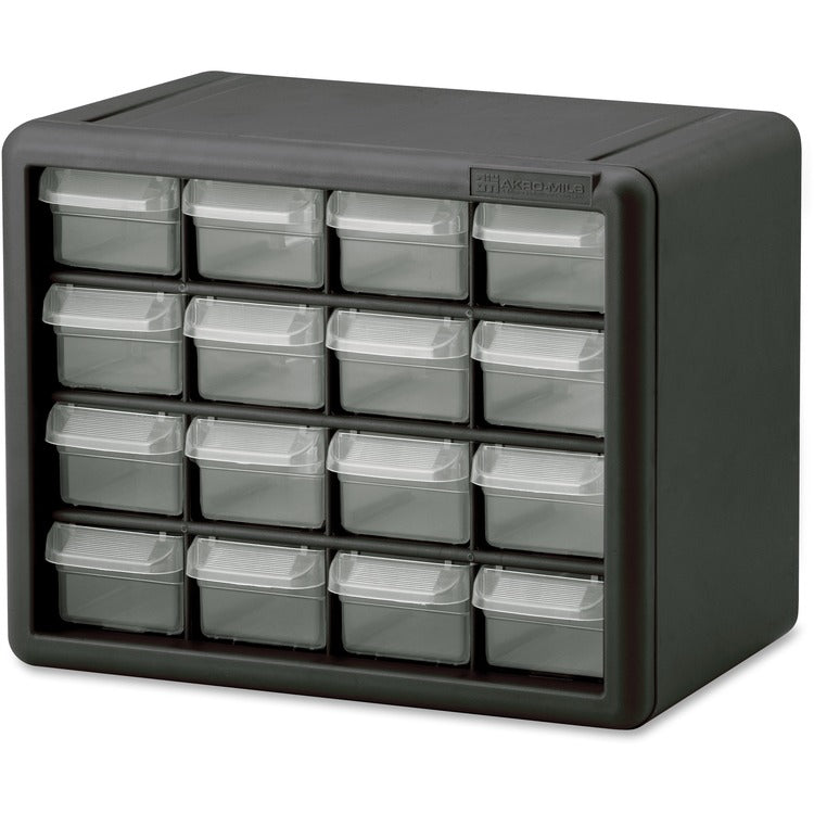 Akro-Mils Plastic Storage Cabinet, 16-Draw, 6-3/8"x10-1/2"x8-1/2", GY (AKM10116) Each