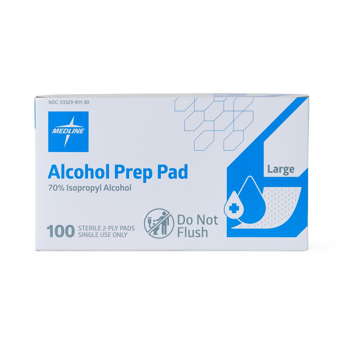 Alcohol Prep Pads, 2-Ply, Size L, 1-3/4" x 3", 100/BX (MDS090670Z) Box of 100