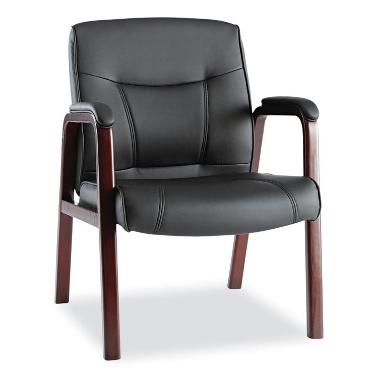 Alera Alera Madaris Series Bonded Leather Guest Chair with Wood Trim Legs, 25.39" x 25.98" x 35.62", Black Seat/Back, Mahogany Base (ALEMA43ALS10M) Each
