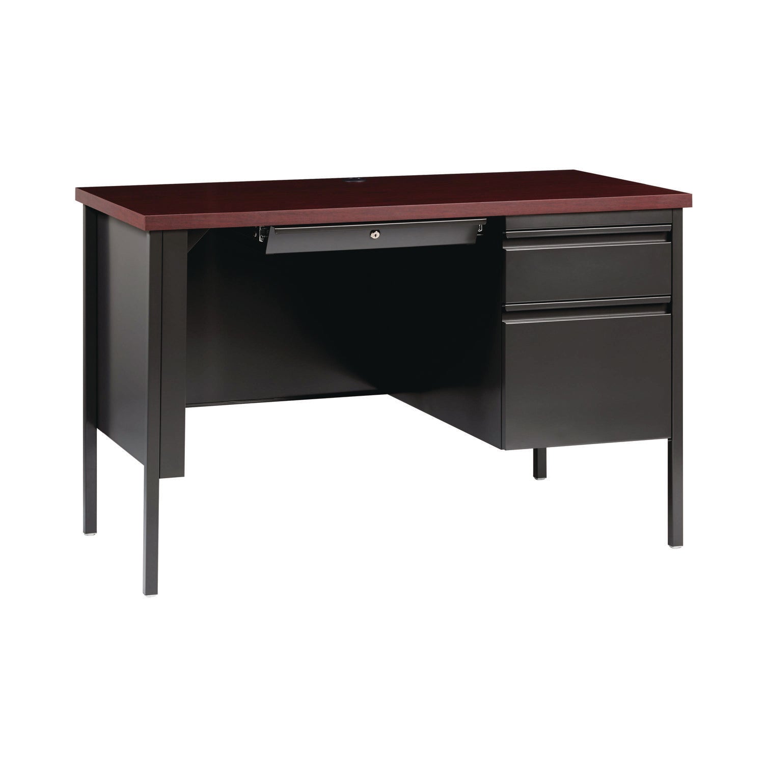 Alera Single Pedestal Steel Desk, 45" x 24" x 29.5", Mahogany/Charcoal, Charcoal Legs (ALEHSD4524CM) Each