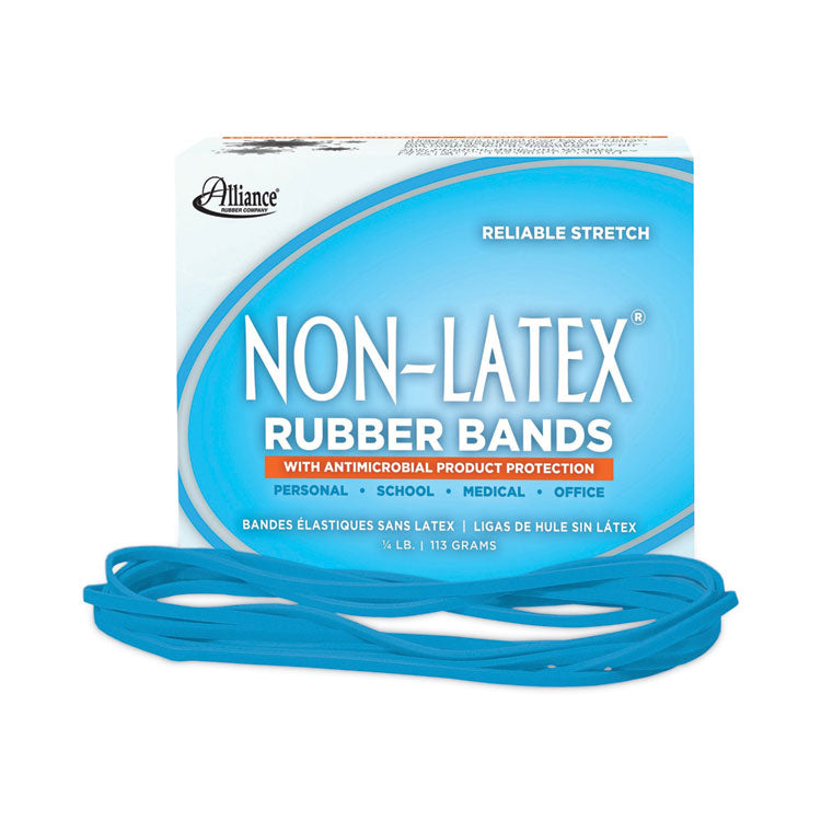 Alliance Antimicrobial Non-Latex Rubber Bands, Size 117B, 0.06" Gauge, Cyan Blue, 4 oz Box, 62/Box (ALL42179) 1/4 lb Box