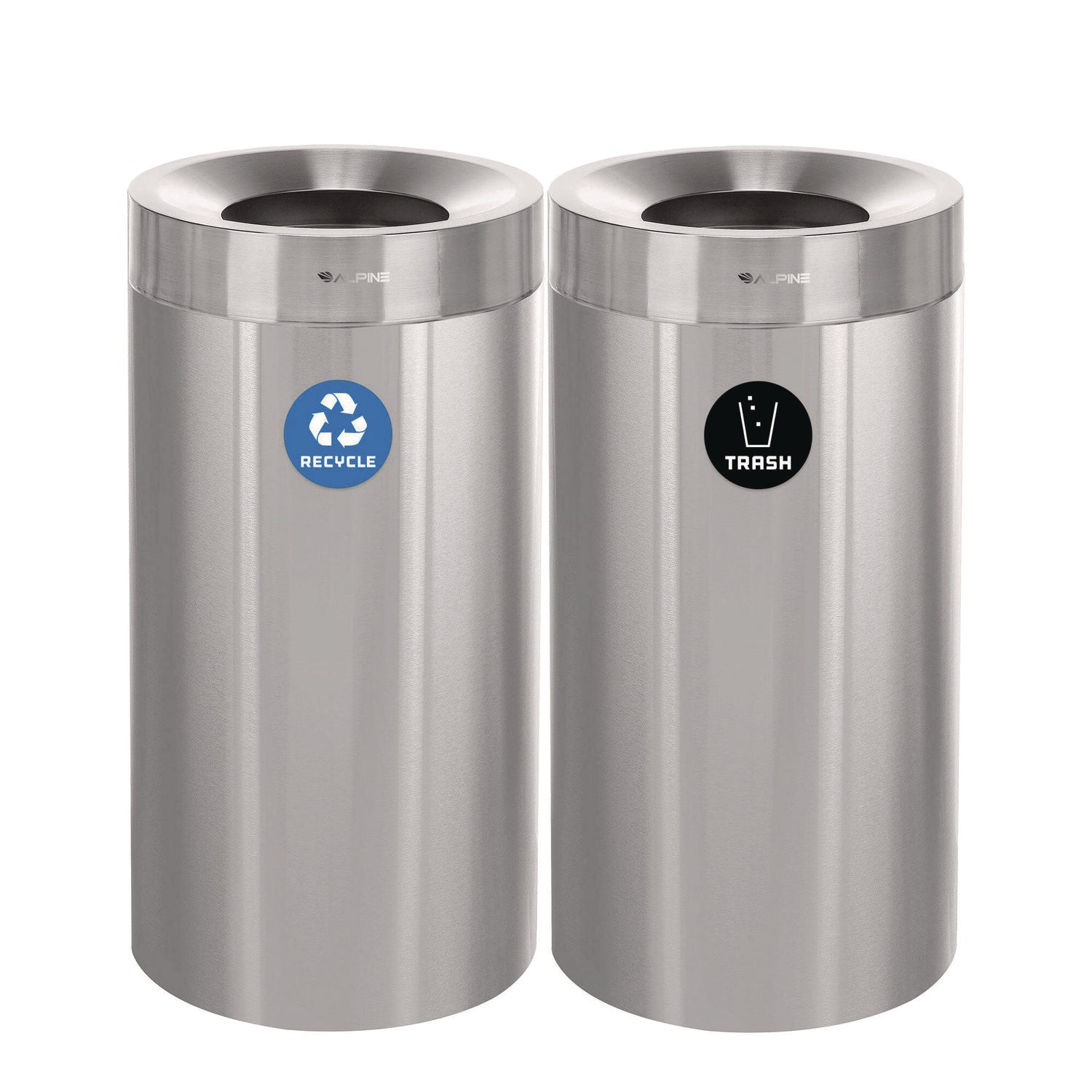 Alpine Industries 27 Gallon Stainless Steel Recycling Can and Trash Receptacle, Brushed Stainless Steel (ALHALP47527RT) Each