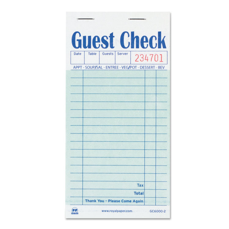 AmerCareRoyal Guest Check Pad, 17 Lines, Two-Part Carbon, 3.5 x 6.7, 50 Forms/Pad, 50 Pads/Carton (RPPGC60002) Case of 50