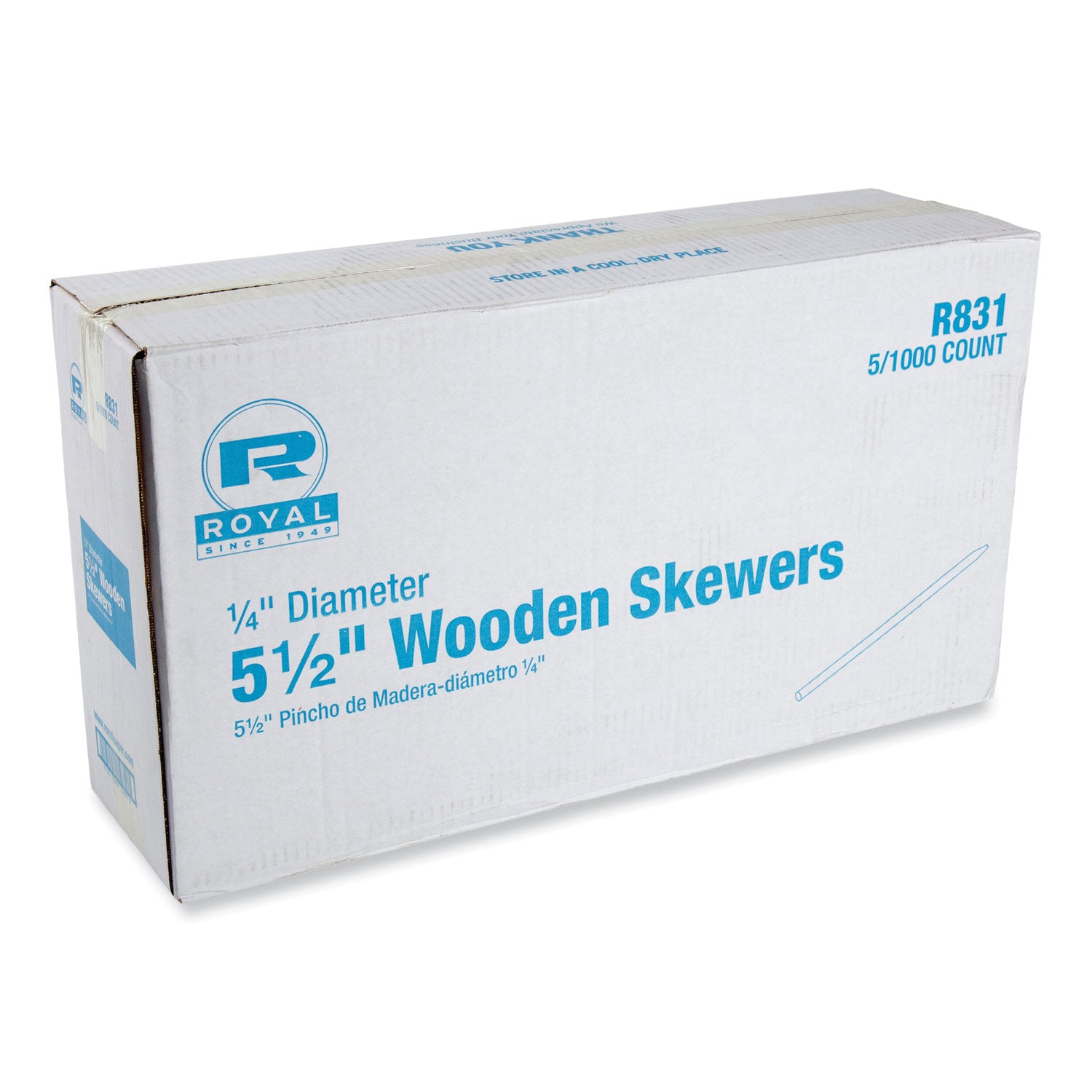 AmerCareRoyal Wooden Skewers, 5.5", Natural, 1,000/Box, 5 Boxes/Carton (RPPR831) Case of 5000