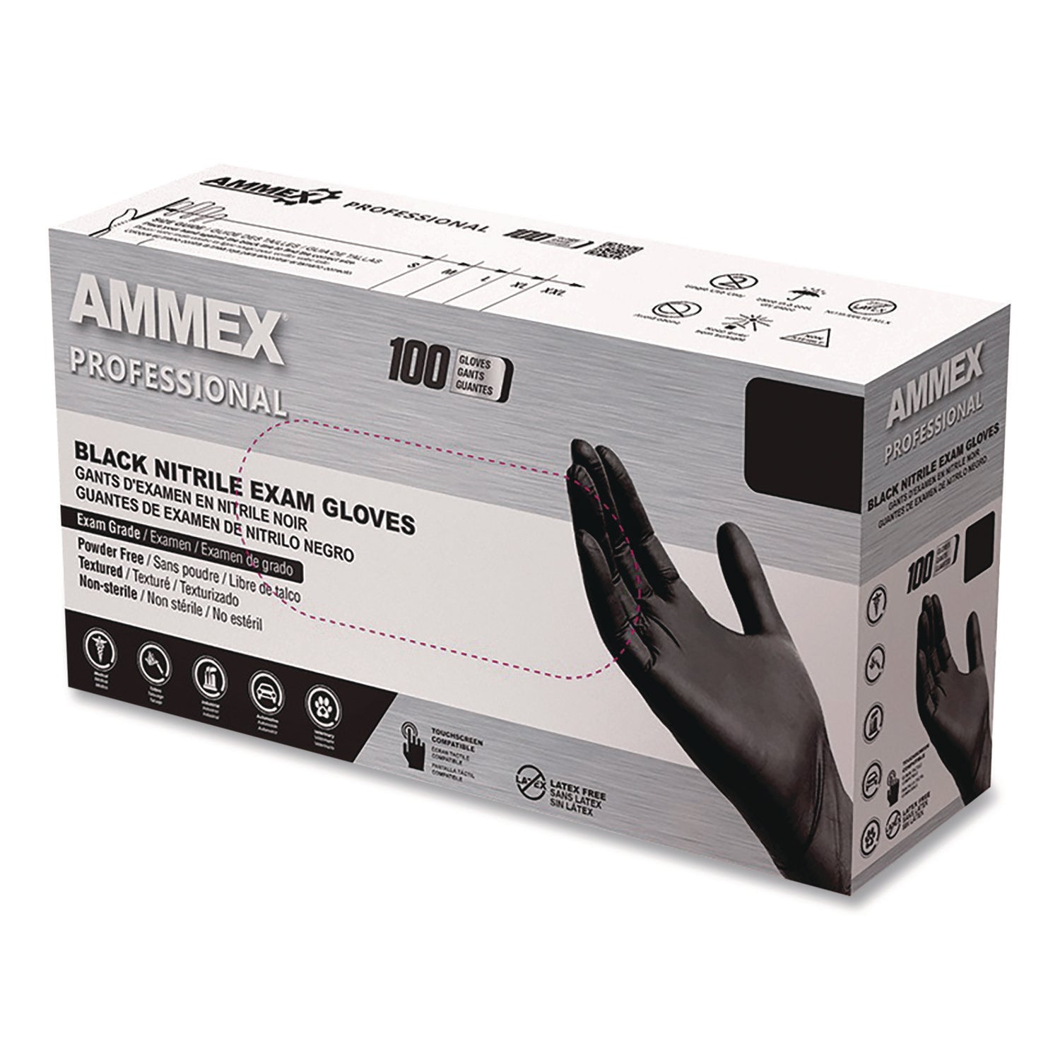 Ammex Professional Nitrile Exam Gloves, Powder-Free, Small, Black, 100/Box (AXCABNPF42100BX) Box of 100