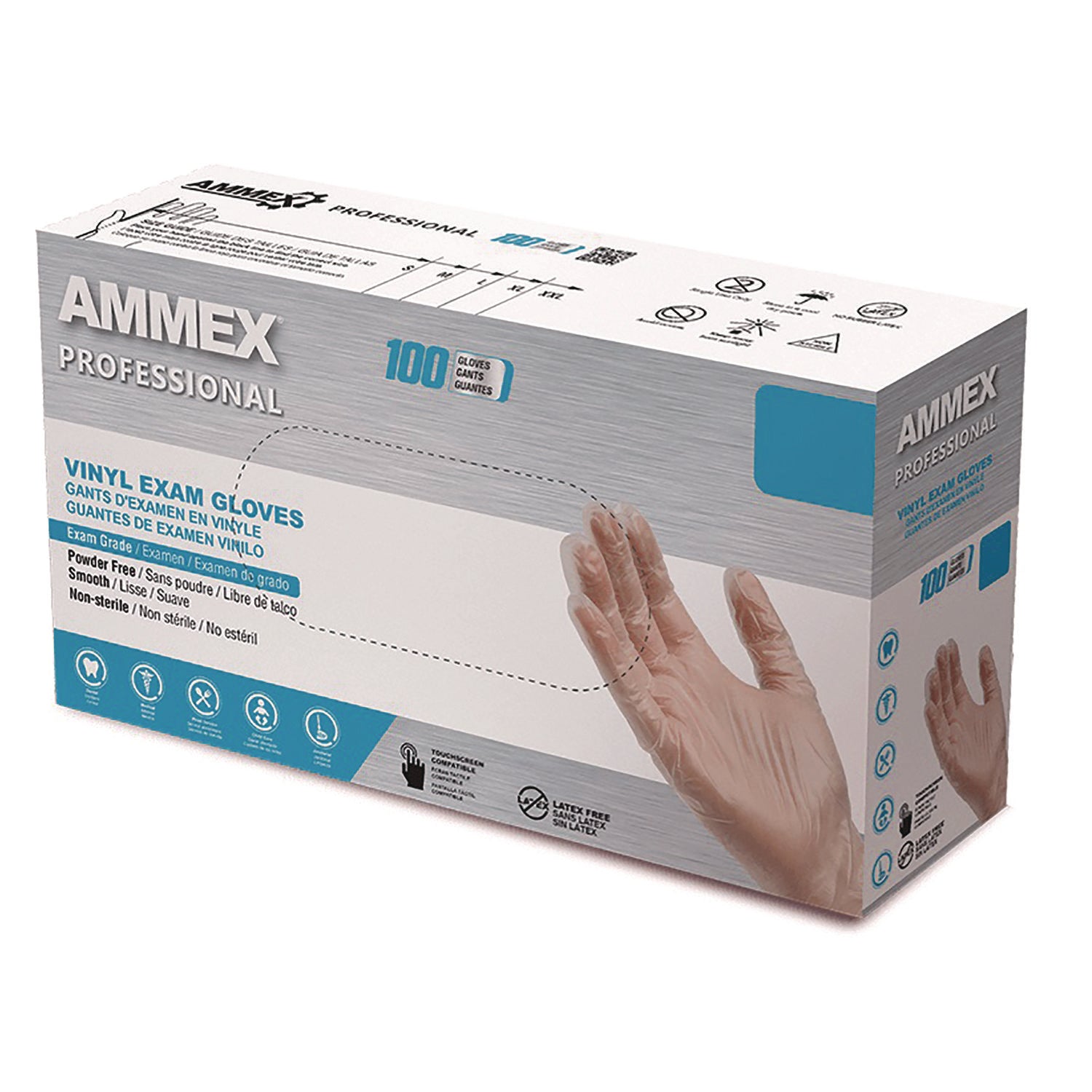 AMMEX Professional Vinyl Exam Gloves, Powder-Free, X-Large, Clear, 100/Box (AXCVPF68100BX) Box of 100