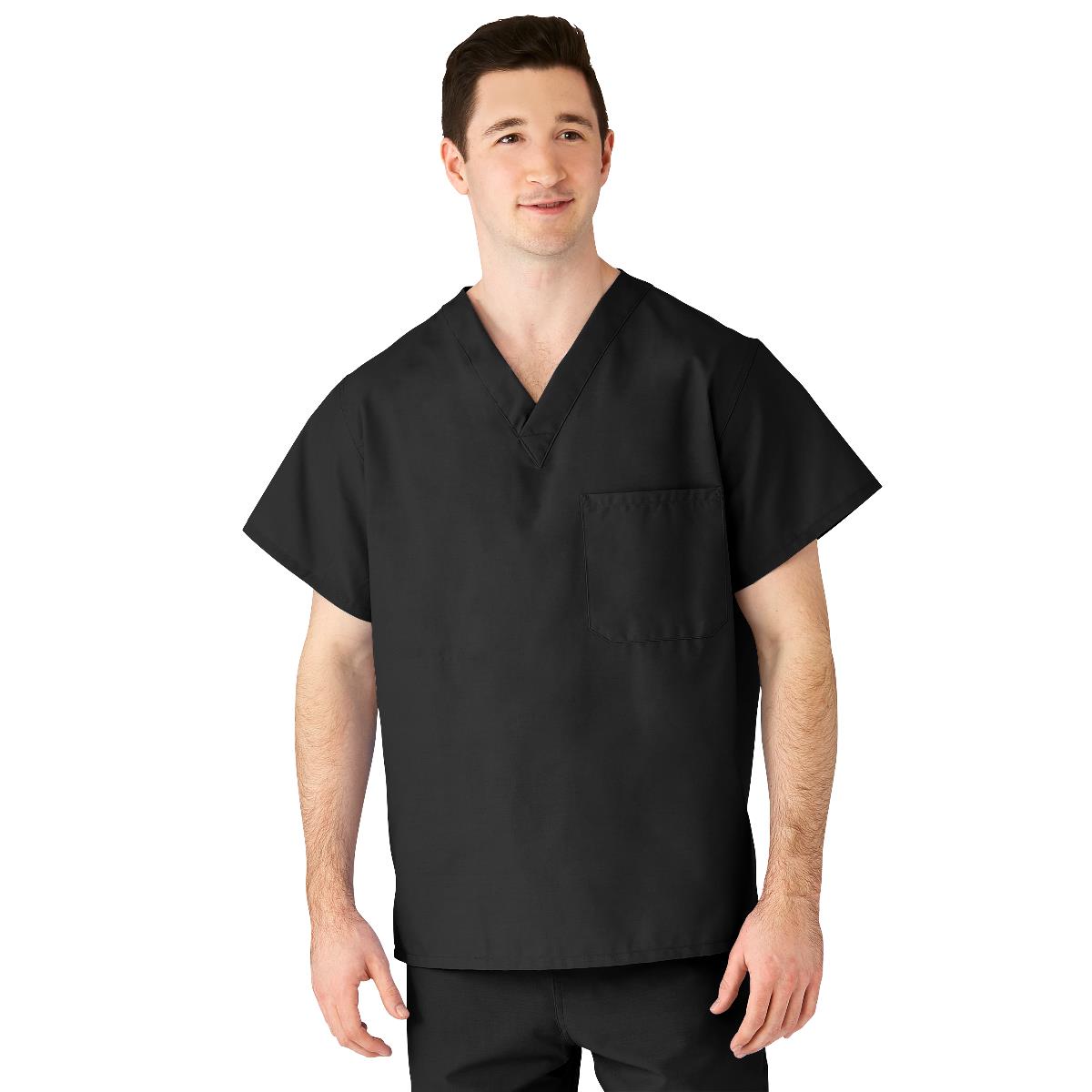 AngelStat Unisex Reversible V-Neck Scrub Top with 2 Pockets, Black, Size 3XL, Color Code, 1 EA (610BLK3XL-CM) Each
