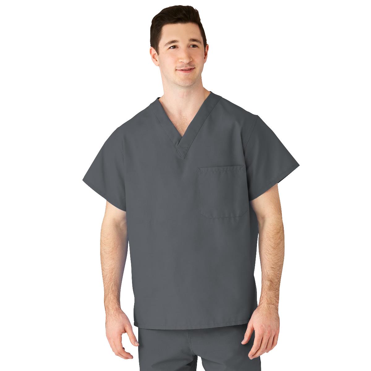 AngelStat Unisex Reversible V-Neck Scrub Top with 2 Pockets, Charcoal, Size 5XL, Color Code, 1 EA (610NCC5XL-CM) Each