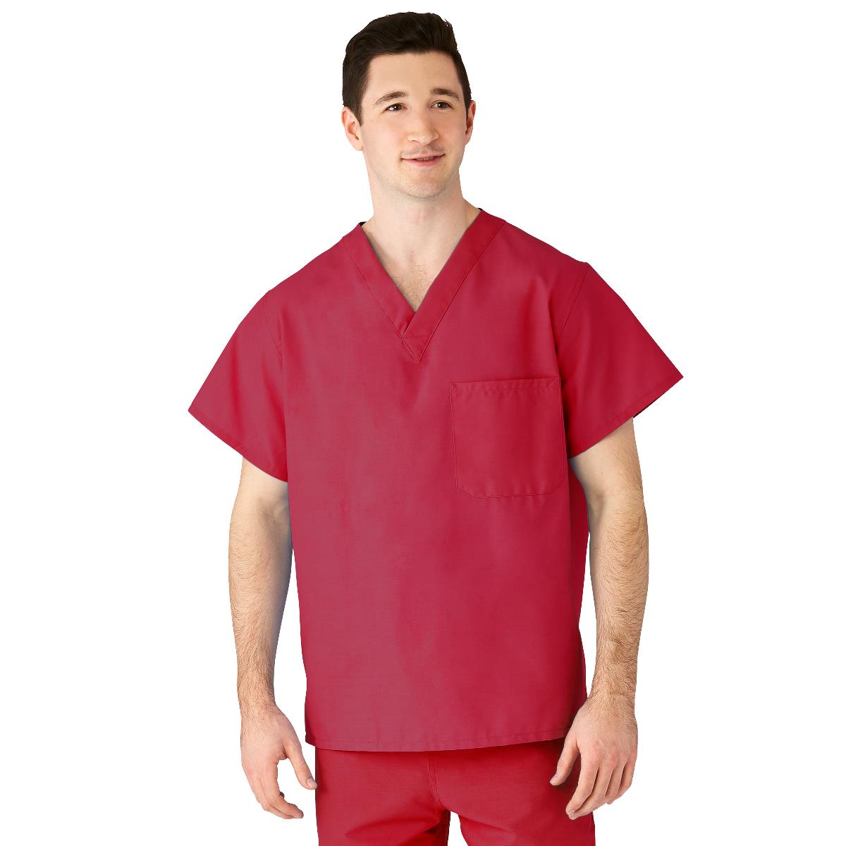 AngelStat Unisex Reversible V-Neck Scrub Top with 2 Pockets, Raspberry, Size 4XL, Angelica Color Code, 1 EA (610NTR4XL-CA) Each