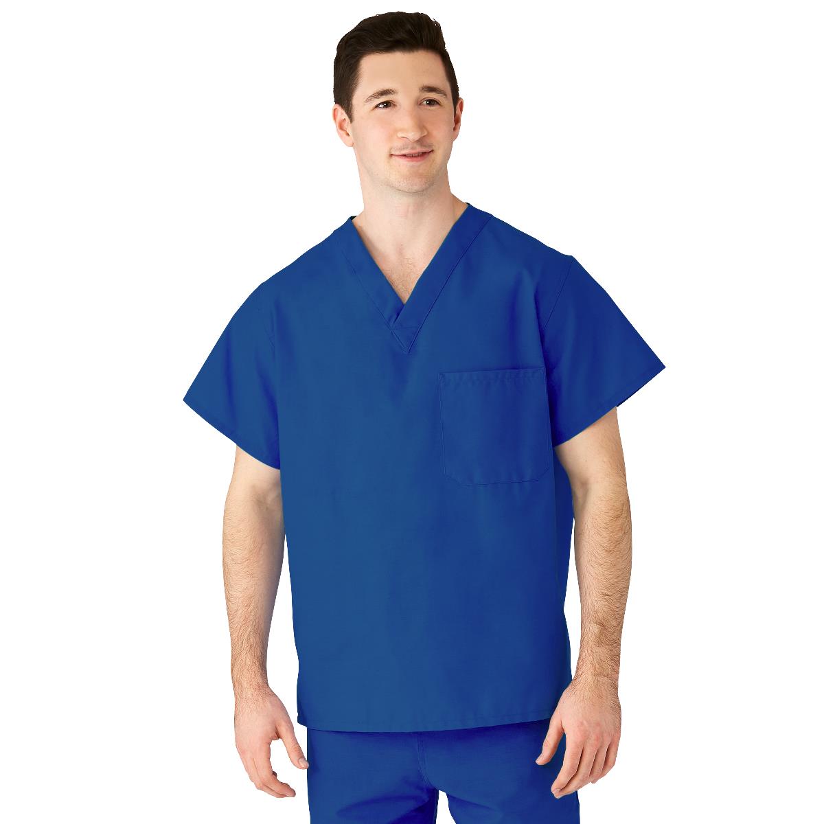 AngelStat Unisex Reversible V-Neck Scrub Top with 2 Pockets, Sapphire, Size S, Angelica Color Code, 1 EA (M610NHTS-CA) Each