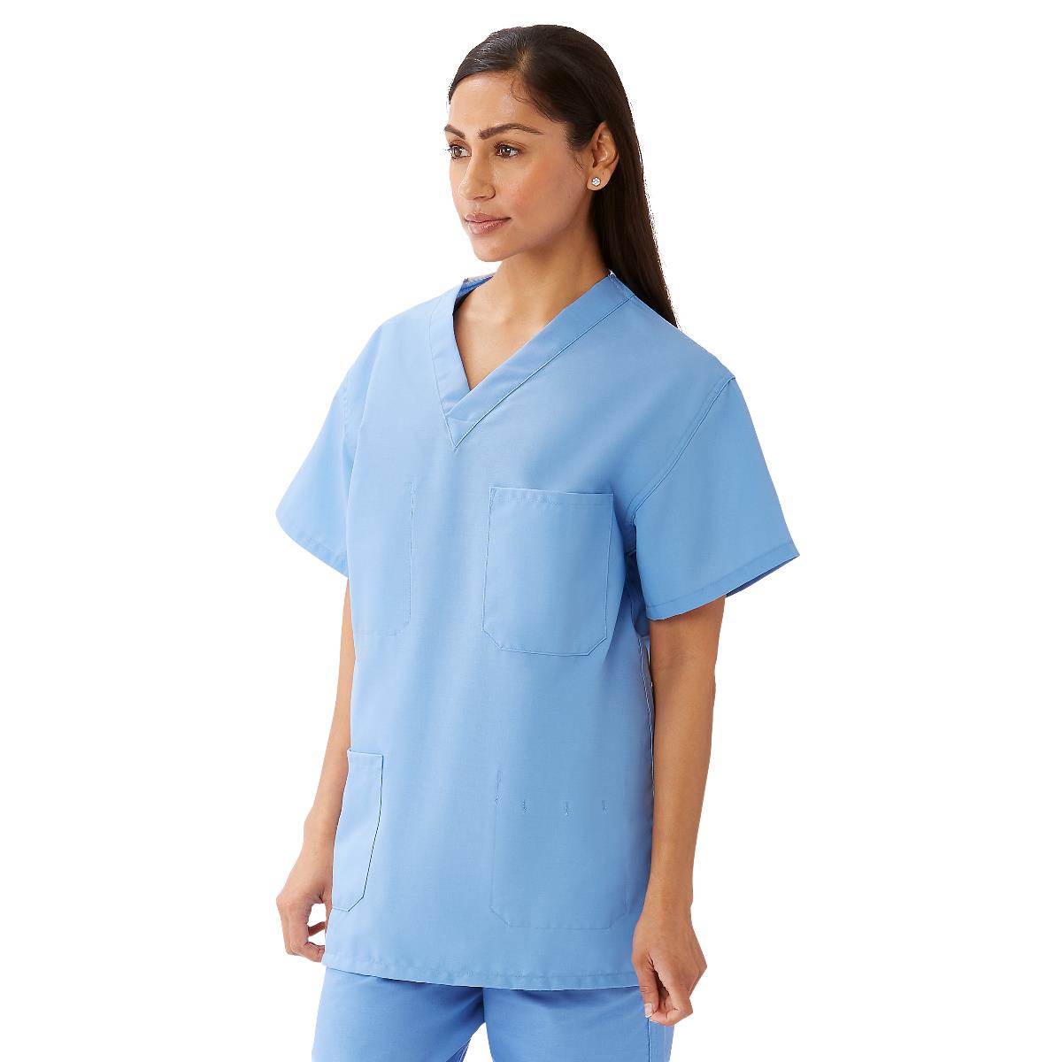 AngelStat Unisex Reversible V-Neck Scrub Top with 4 Pockets, Ceil Blue, Size M, Color Coding, 1 EA (M630NTHM-CM) Each