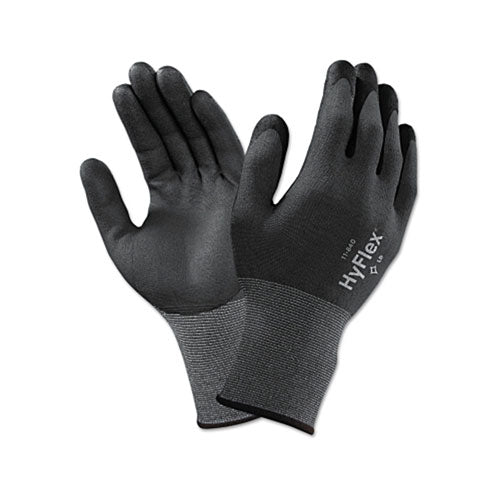 Ansell HyFlex 11-844 Nitrile Foam Palm Coated Gloves, Size 9, Black/Black and Gray (012-11-840-9) 12 Pairs