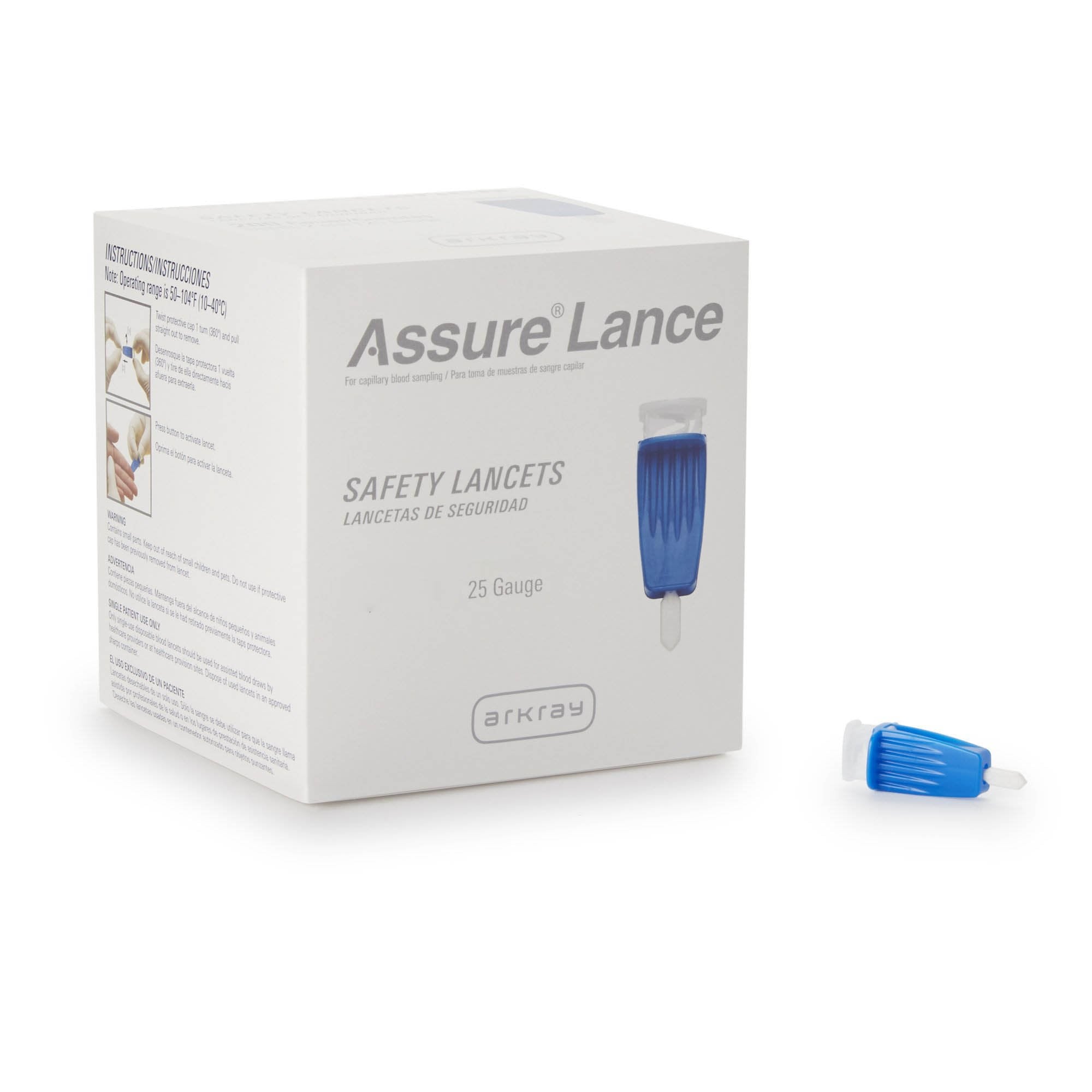 Assure Safety Lancet 25 Gauge Protective Safety Cap Push Button Activation Finger (962942_CS) 2400/CS