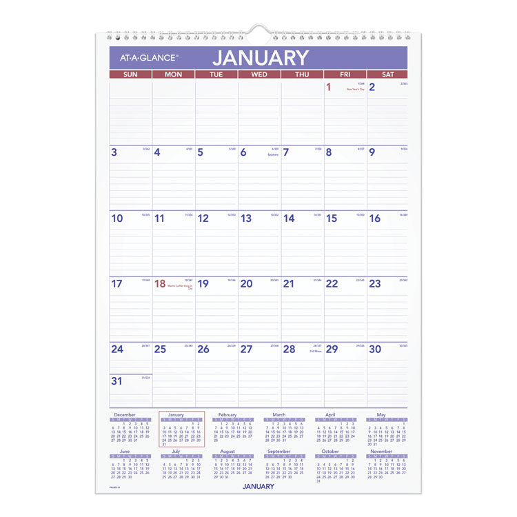AT-A-GLANCE Erasable Wall Calendar, 12 x 17, White Sheets, 12-Month (Jan to Dec): 2026 (AAGPMLM0228) Each
