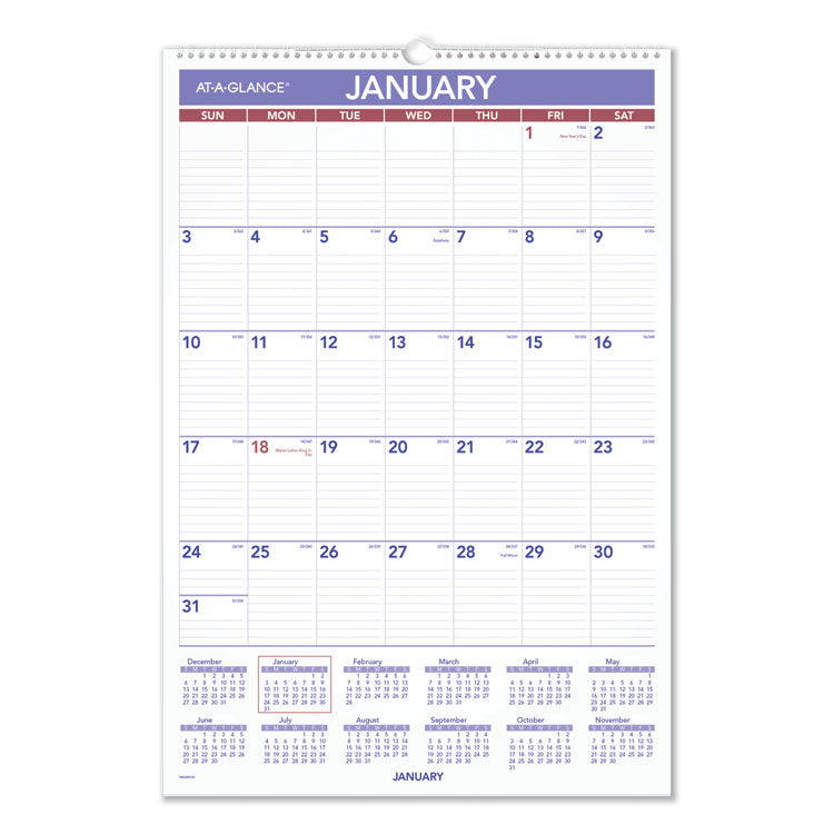 AT-A-GLANCE Erasable Wall Calendar, 15.5 x 22.75, White Sheets, 12-Month (Jan to Dec): 2026 (AAGPMLM0328) Each
