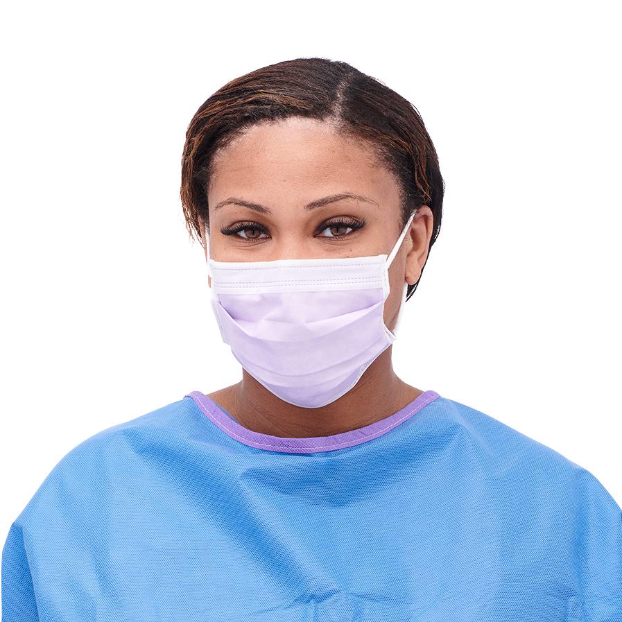 ASTM Level 3 Procedure Face Mask with Ear Loops and Thermal Bond Inner/Polypropylene Outer Facings, Anti-Fog Foam Strip, Purple, 300/CS (NON27412EL) Case of 300