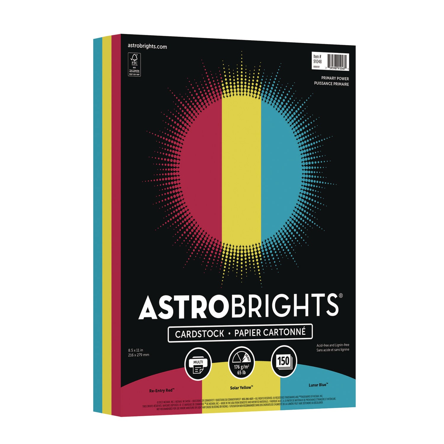 Astrobrights Color Cardstock -"Primary" Assortment, 65 lb Cover Weight, 8.5 x 11, Assorted Primary Colors, 150/Pack (WAU91048) Pack of 150