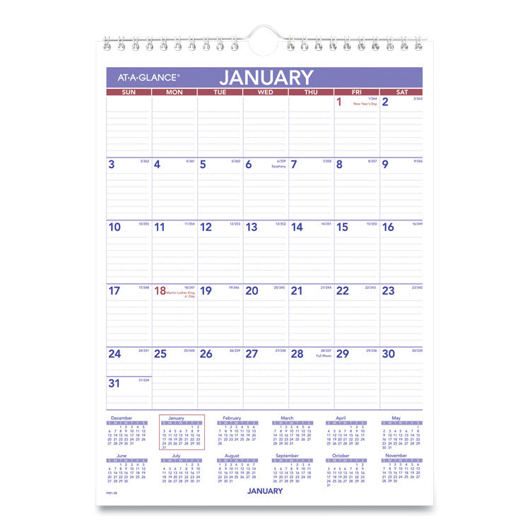 AT-A-GLANCE Monthly Wall Calendar with Ruled Daily Blocks, 8 x 11, White Sheets, 12-Month (Jan to Dec): 2026 (AAGPM128) Each