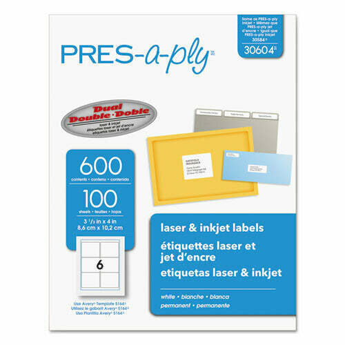 ADDRESS LABEL WHITE 3-1/3" X 4" PQ.600