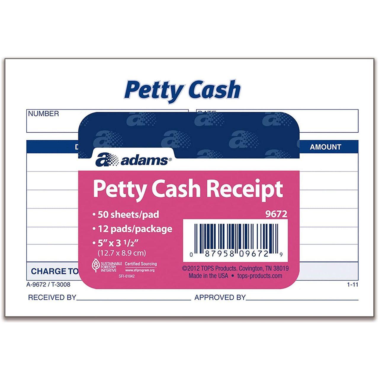 PETTY CASH RECEIPT 5" X 3" PQT.12