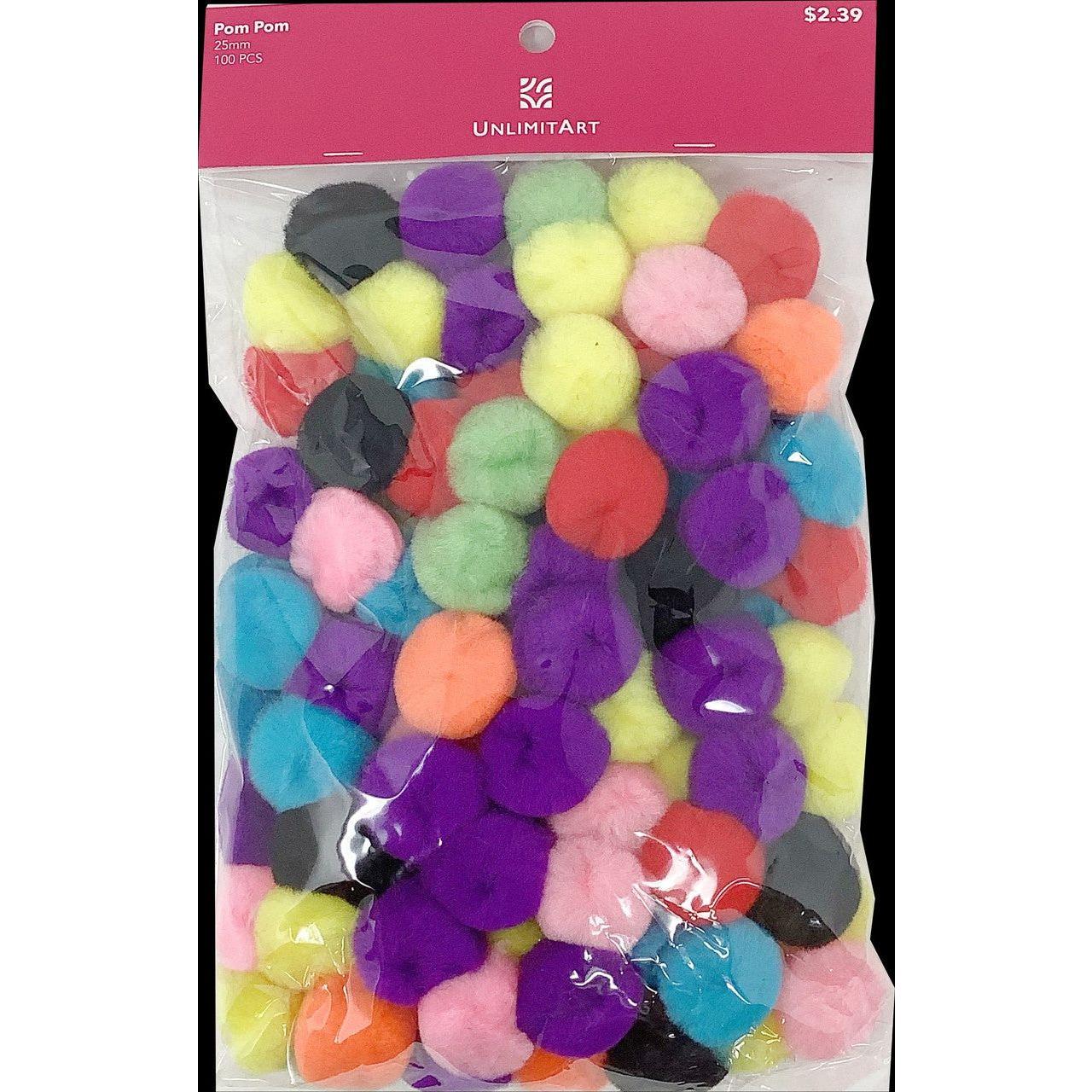POM POM ASSORTED COLORS 25MM 100PCS
