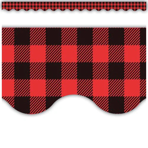 RED AND BLACK GINGHAM SCALLOPED BORDER