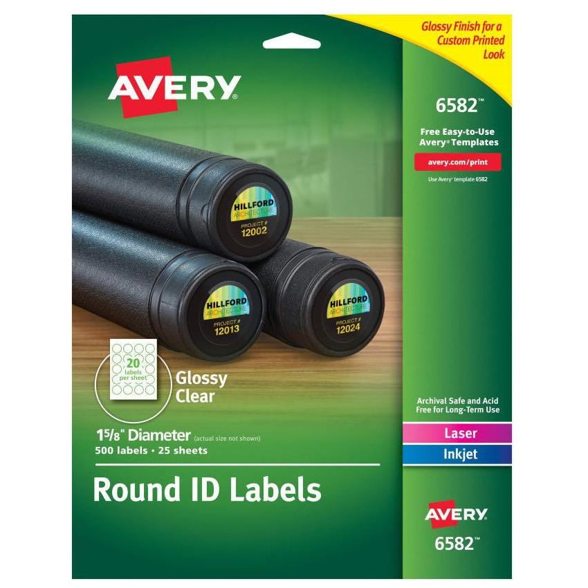 ROUND LABELS GLOSSY CLEAR 1-5/8" PQ.500